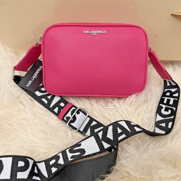 Karl Lagerfeld Paris Barbie Core Hot Pink Camera Crossbody Hand Bag NWT